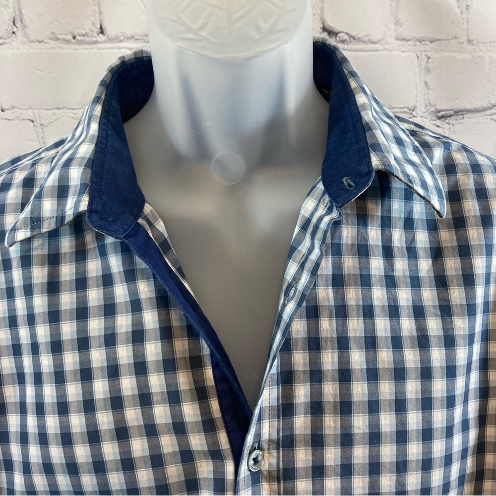 Hugo Boss Mens Long Sleeve Dress Shirt, Regular Fit, Blue and White Plaid - Picture 3 of 10